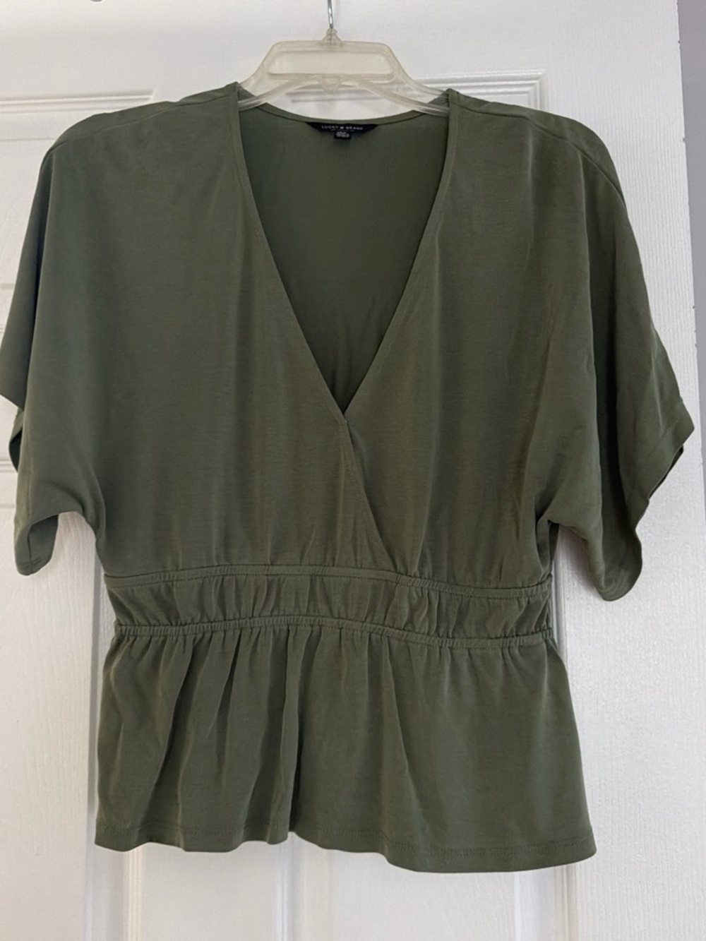 Lucky Brand Olive Green Surplice Peplum Top